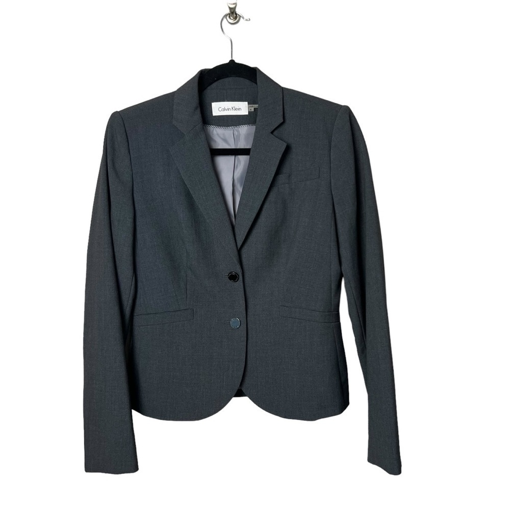 Calvin Klein Blazer Jacket Size 4 Fitted Career Office Wear In Charcoal Grey - Picture 7 of 7